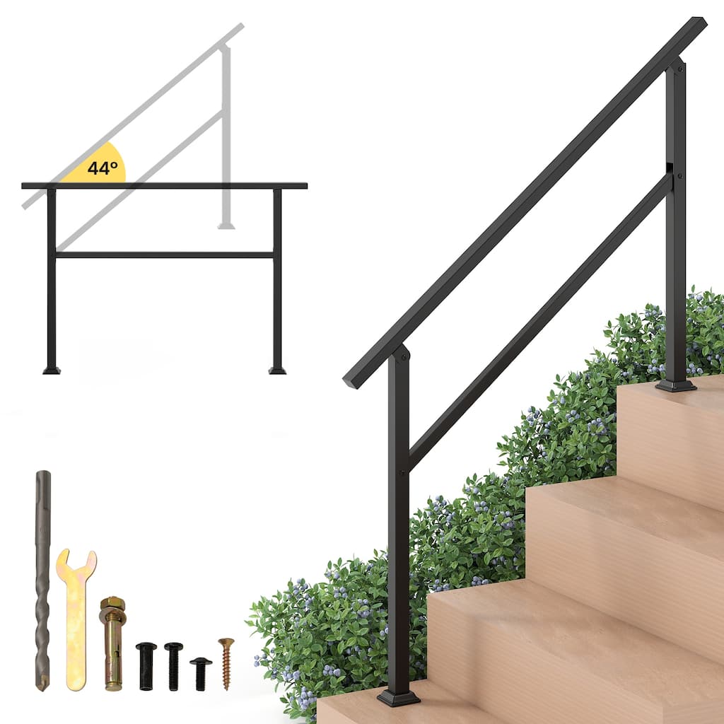Gymax Metal Handrail 0-4 Steps w/Flexible Angle Adjustment