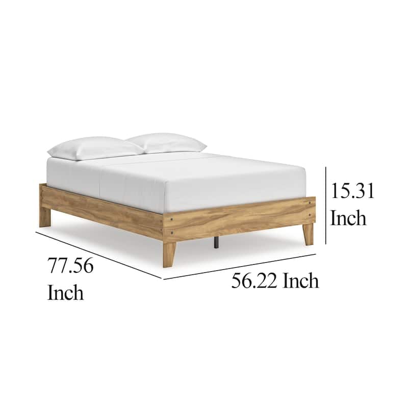 Maci Full Platform Bed, Natural Light Brown Wood, Low Profile Legs