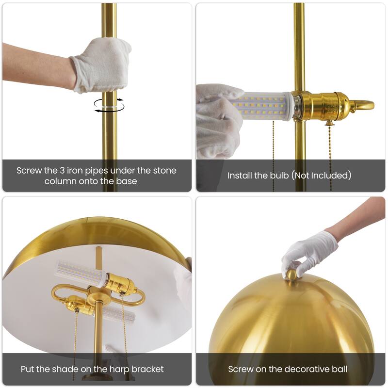 Dome Metal with Marble Base LED Table Lamp Classic Glam Bedside Lamp