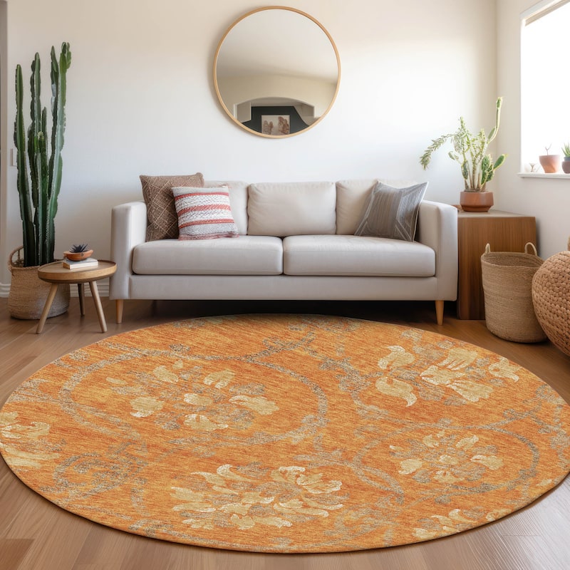 Machine Washable Indoor/ Outdoor Chantille Scroll Floral Rug