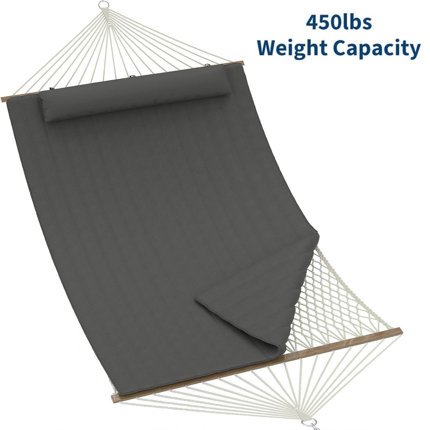 2 in 1 Outdoor Hammock with Cotton Rope and Polyester Pad for Patio, Backyard, Garden, Beach