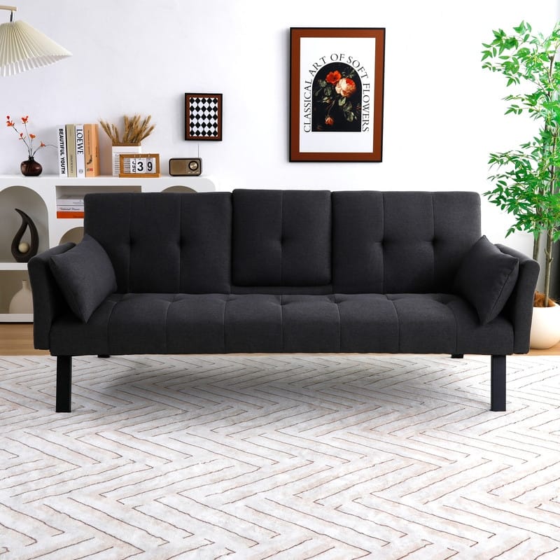 70" Cotton And Linen Cushion Sofa - Black