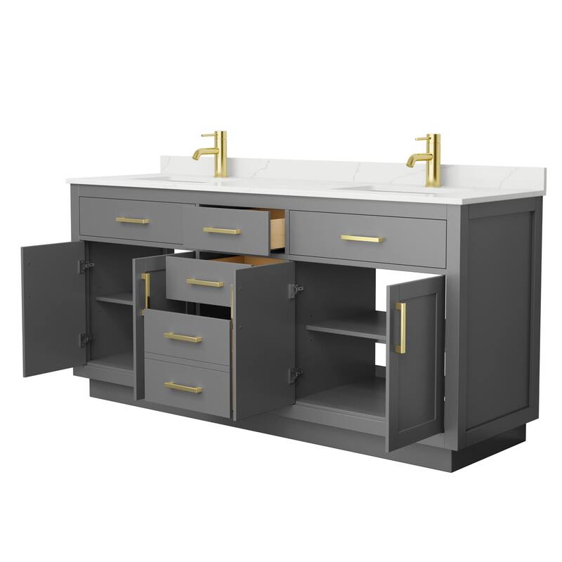 Beckett TK 72-inch Double Vanity, Single Hole Quartz Top
