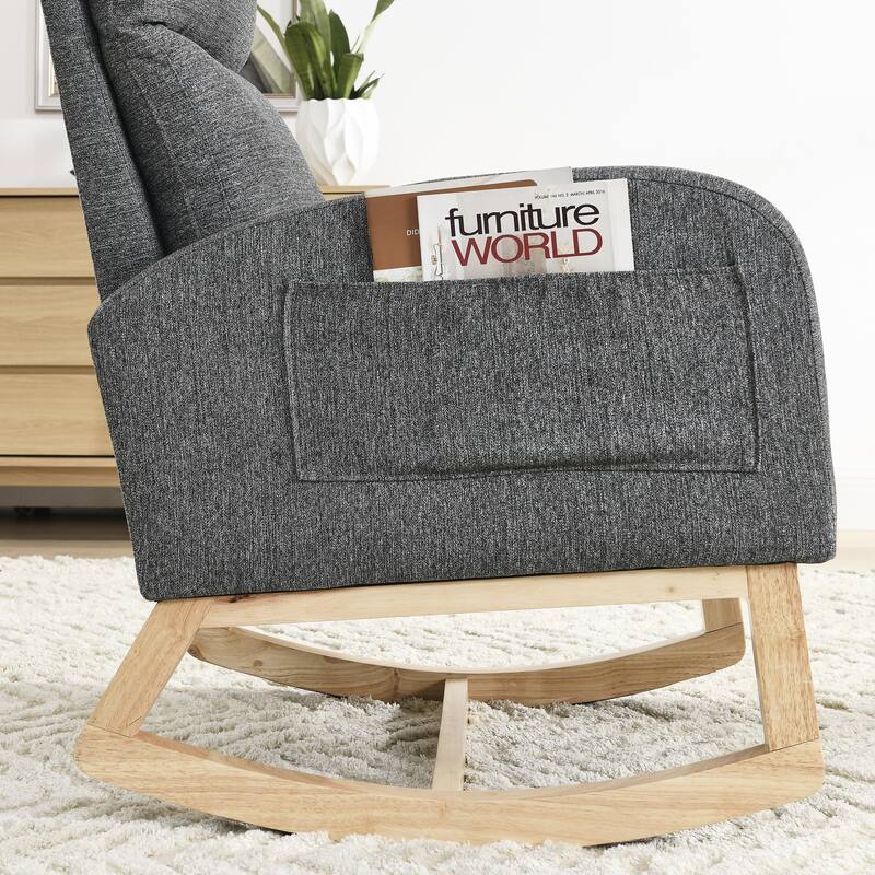 27.6"W Modern Accent High Backrest Living Room Lounge Arm Rocking Chair, Two Side Pocket