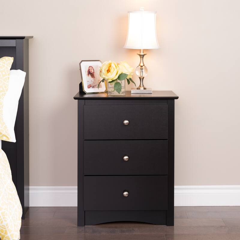 Prepac 3-Drawer Tall Nightstand - Black