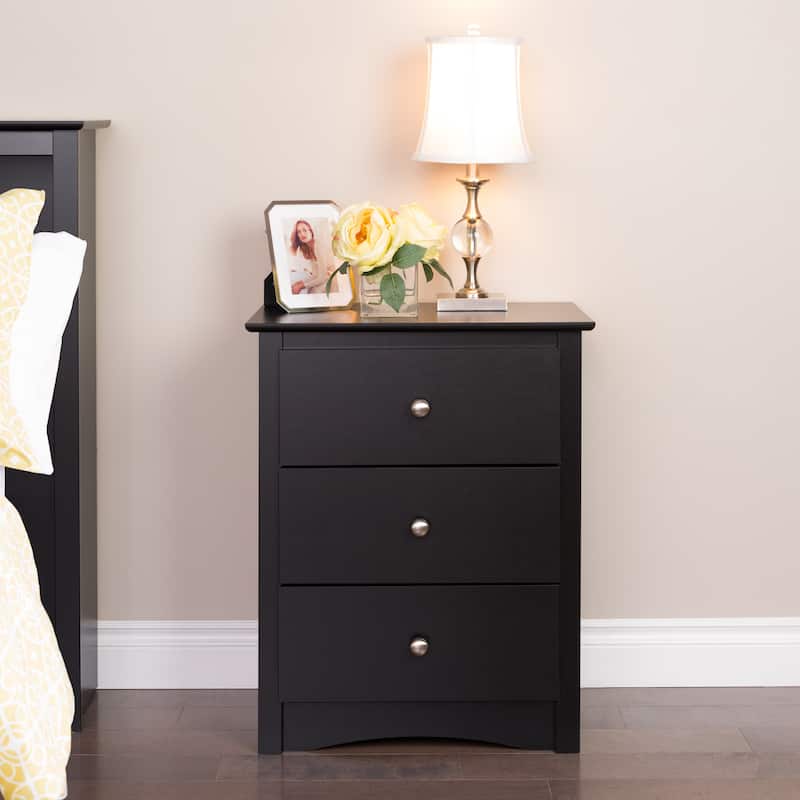 Prepac 3-Drawer Tall Nightstand - Black