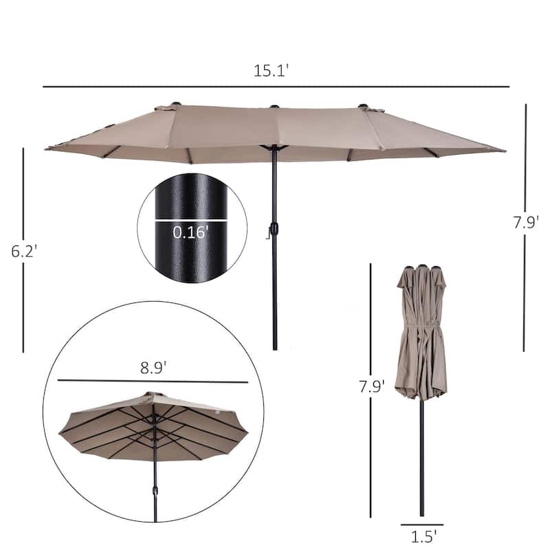 Double-sided outdoor umbrella with crank handle and vents