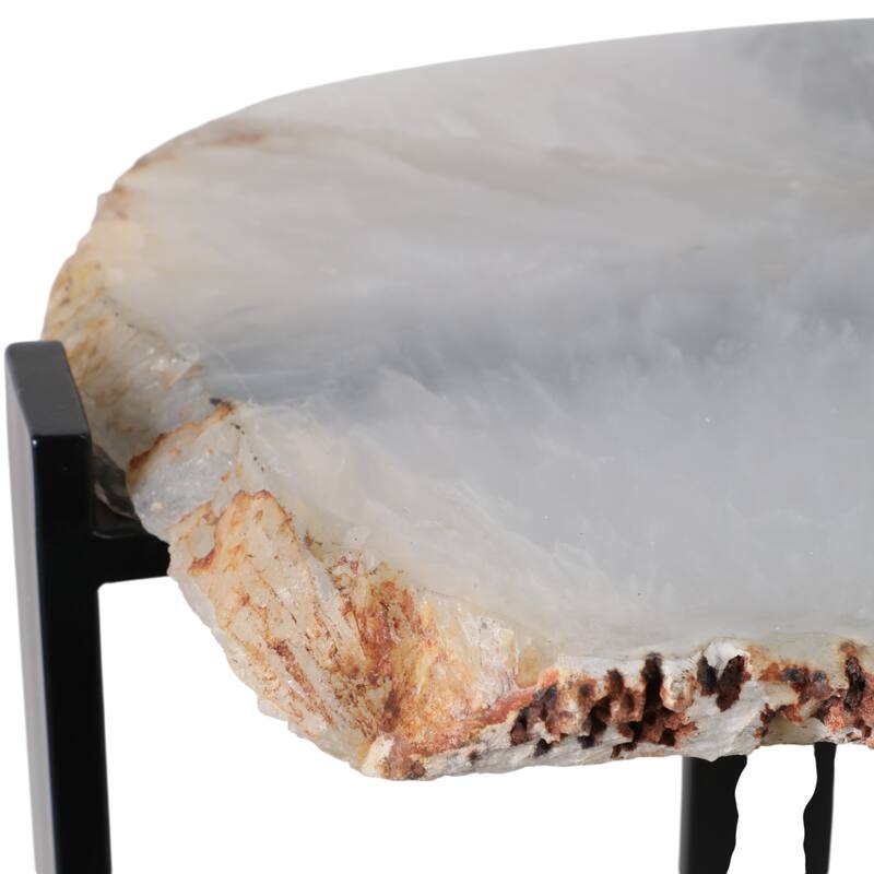 Stone Agate Accent Table Contemporary Round Modern Design - 20" Black - 18" x 14.25" x 20"