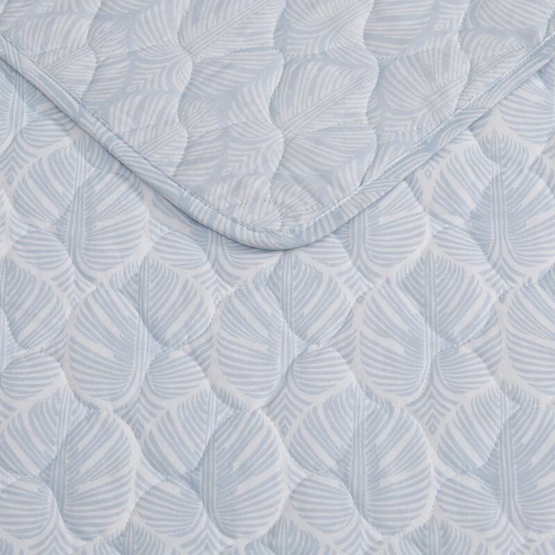Tommy Bahama Line Palms Cotton Reversible Blue Quilt Set
