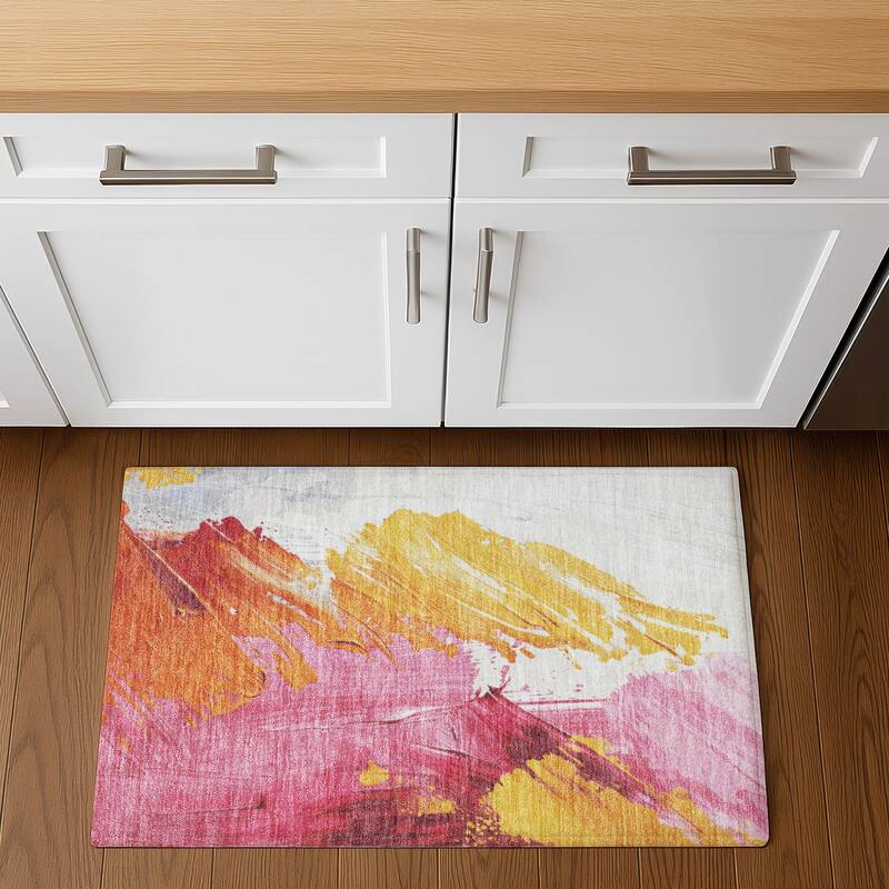 Premium Washable Super Soft Modern Brushstrokes Mayfield Rug - 1'8" x 2'6" - Blush