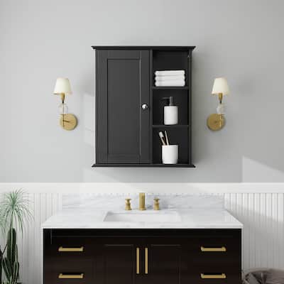 Bathroom Cabinet Wall Mounted Over The Toilet Storage Cabinet Laundry Hanging Cabinet Kitchen Pantry with Open Shelf, Light Oak