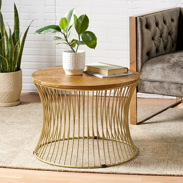 slide 9 of 8, Halley Boho Mango Wood Coffee Table by Christopher Knight Home Natural + Gold