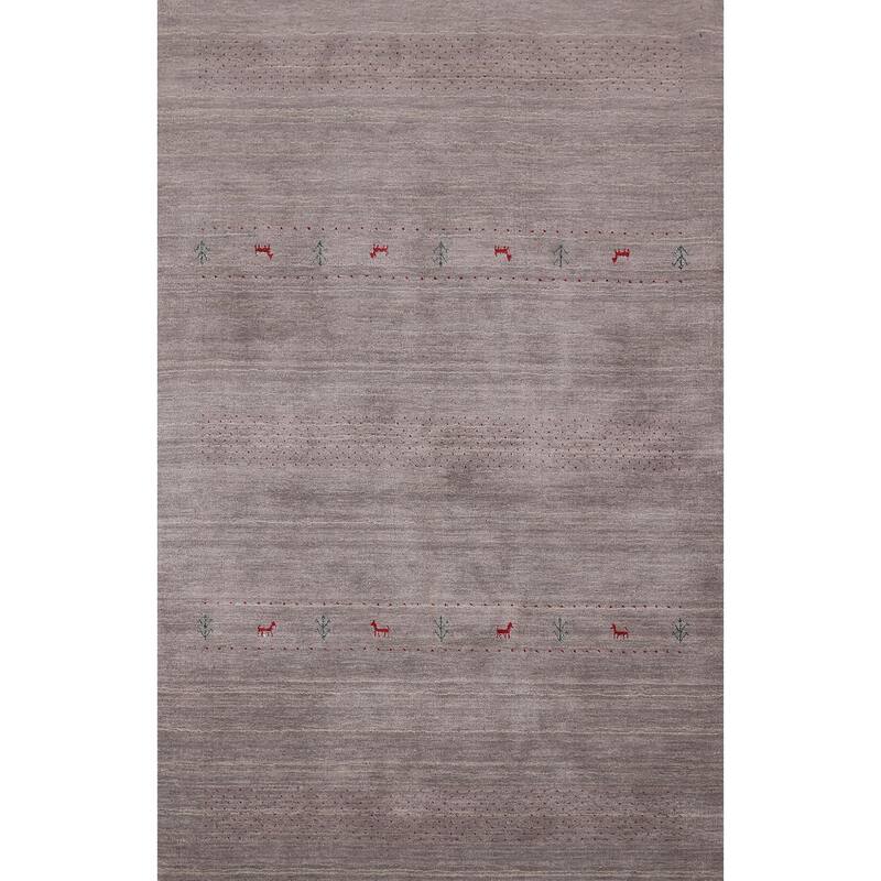 Little Animals Gray Gabbeh Indian Area Rug Handmade Wool Carpet - 5'1"x 8'0"