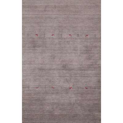 Little Animals Gray Gabbeh Indian Area Rug Handmade Wool Carpet - 5'1"x 8'0"