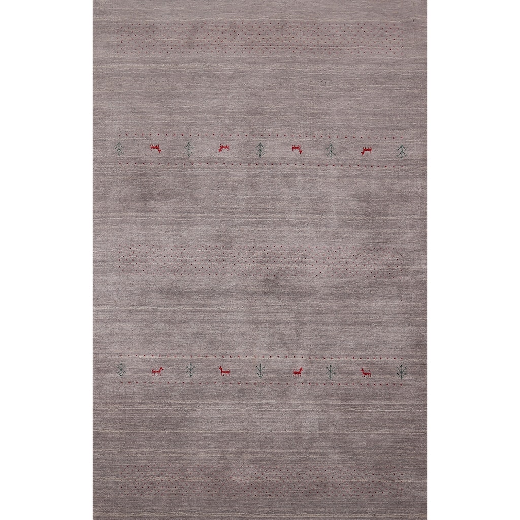 Little Animals Gray Gabbeh Indian Area Rug Handmade Wool Carpet - 5'1"x 8'0"