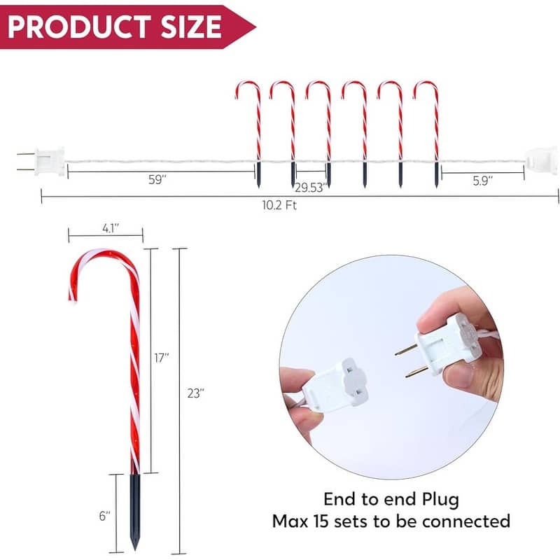 17" Christmas Candy Cane Lights, Christmas Pathway Lights with 72 Red, 12 Packs Candy Christmas Lights Candy Cane