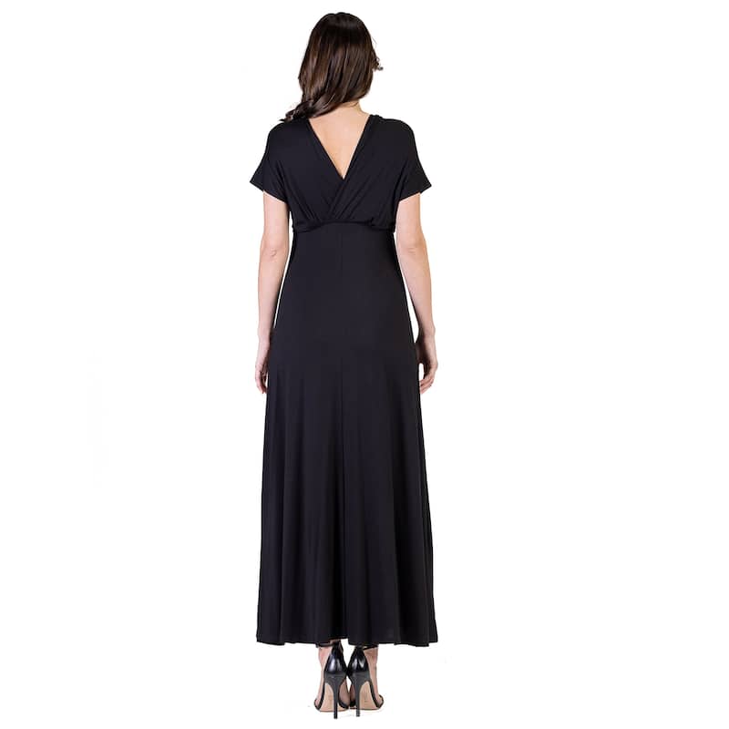24seven Comfort Apparel Womens Cap Sleeve V Neck Maxi Dress