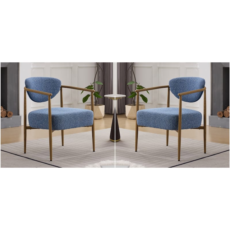 Set of 2 Dining Chairs, Living Room Chair, PU with Foam Back and Seat, Soft and Comfortable Seating, Metal Frame - Blue