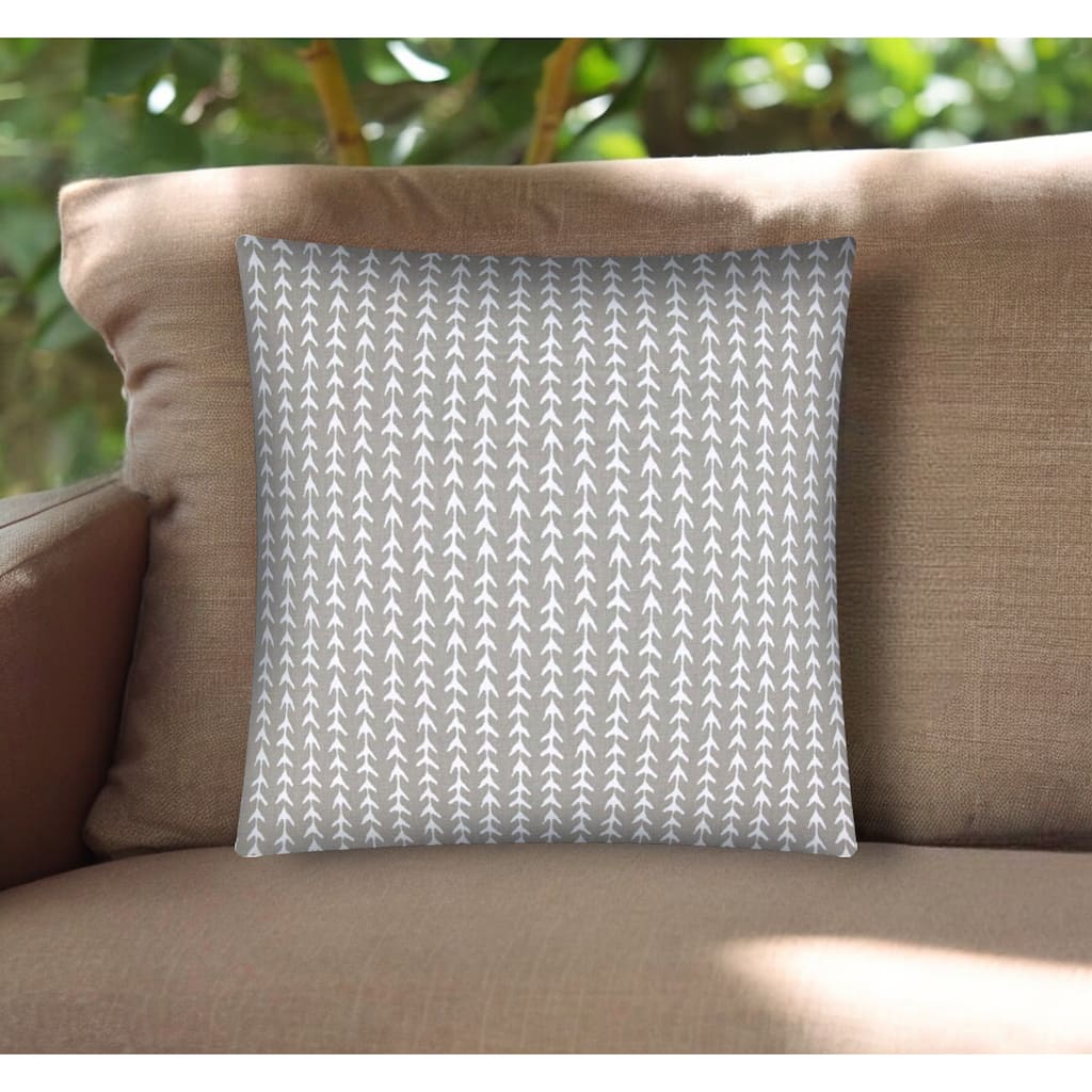 17" Taupe and White Striped Indoor Outdoor Throw Pillow Cover