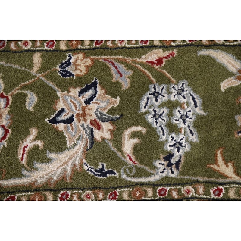 Traditional Green Kashan Oriental Area Rug Floral Wool & Silk Carpet - 9'0"x 12'0"
