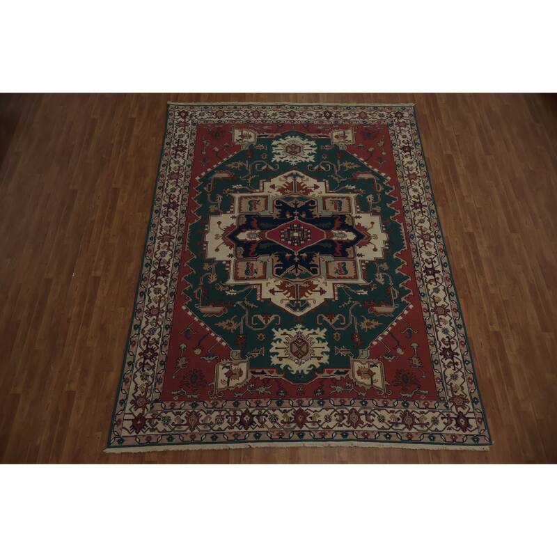 Hand Knotted Oriental 100% Wool Carpet Traditional Geometric Navy Blue & Blues Sumak Area Rug - 11' 11'' X 9' 0''
