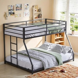 Heavy-Duty Metal Bunk Bed, Twin Over Full with Removable Stairs
