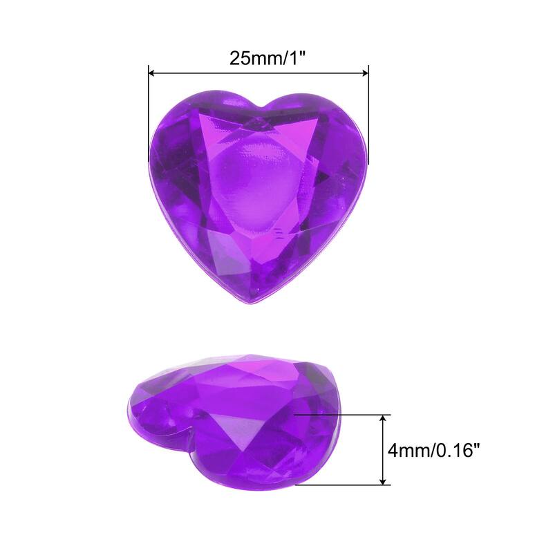 20 Pcs Acrylic Heart Rhinestone 25mm Flat Back Plastic Gems - Dark Purple