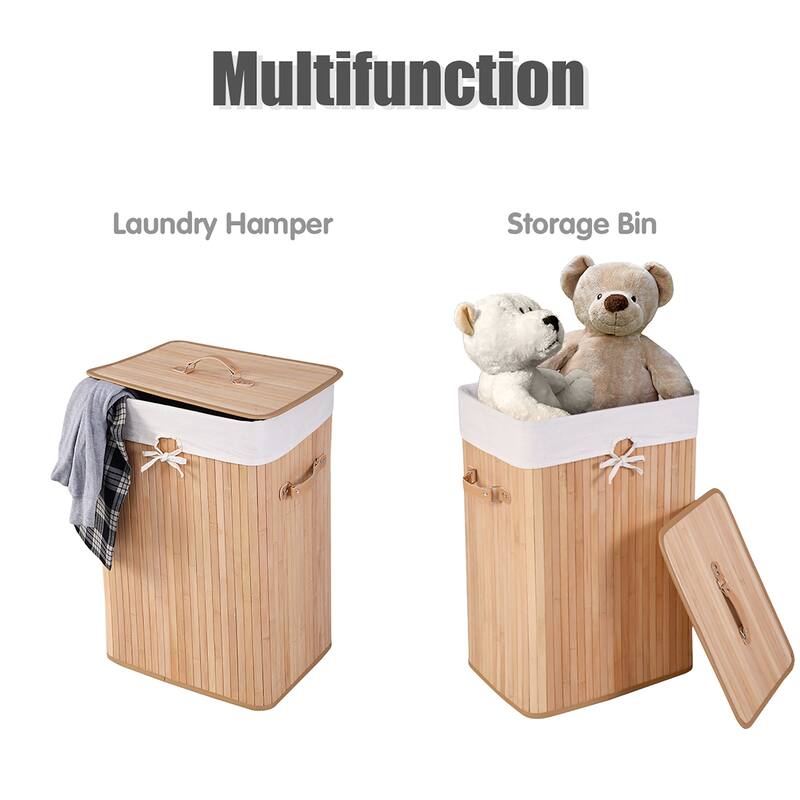 Costway Rectangle Bamboo Hamper Laundry Basket Washing Cloth Bin Bag - See Details