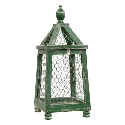 Distressed Green Chicken Wire Birdcage Lantern