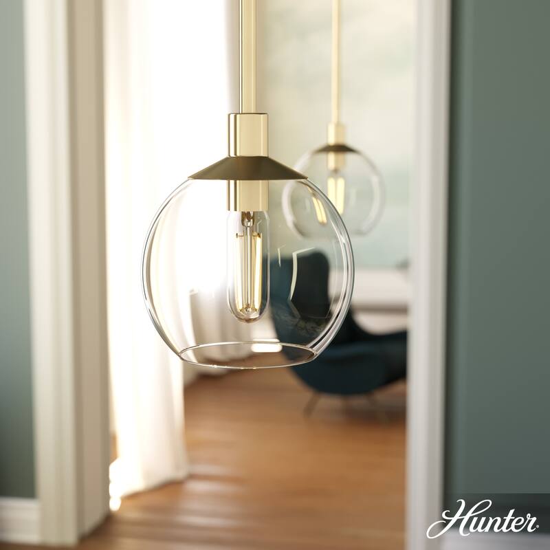 Hunter Xidane 1 Light Clear Glass Pendant or Semi-Flush Light - Kitchen Island, Dining Room, Entry - Glam, Contemporary - 6" Mini - Alturas Gold