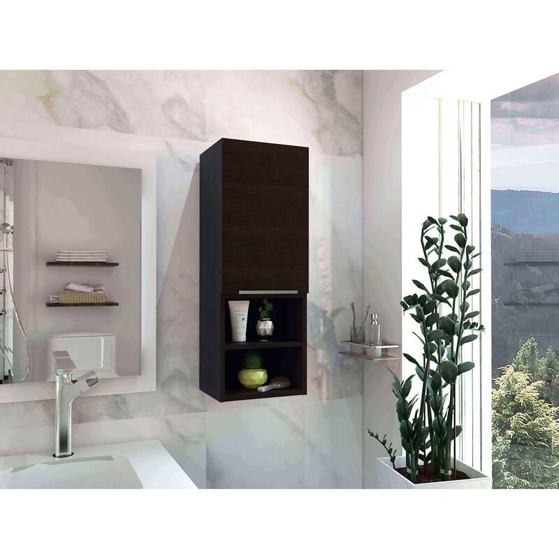 Hazelton Medicine Cabinet with Open and Interior Shelves, Light Gray Finish, 32.1" H x 11.8" W x 9.96" D - 11.81X10.04 in - Black + Particle Board