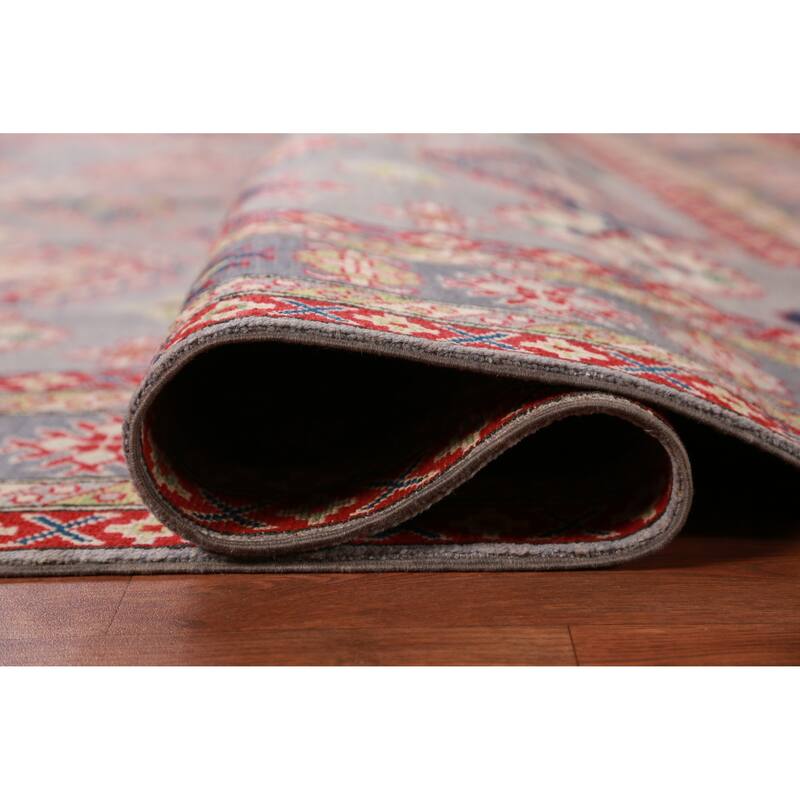 Hand Knotted Oriental 100% Wool Carpet Traditional All-Over Greys & Charcoal Kazak Area Rug - 9' 6'' X 8' 3''