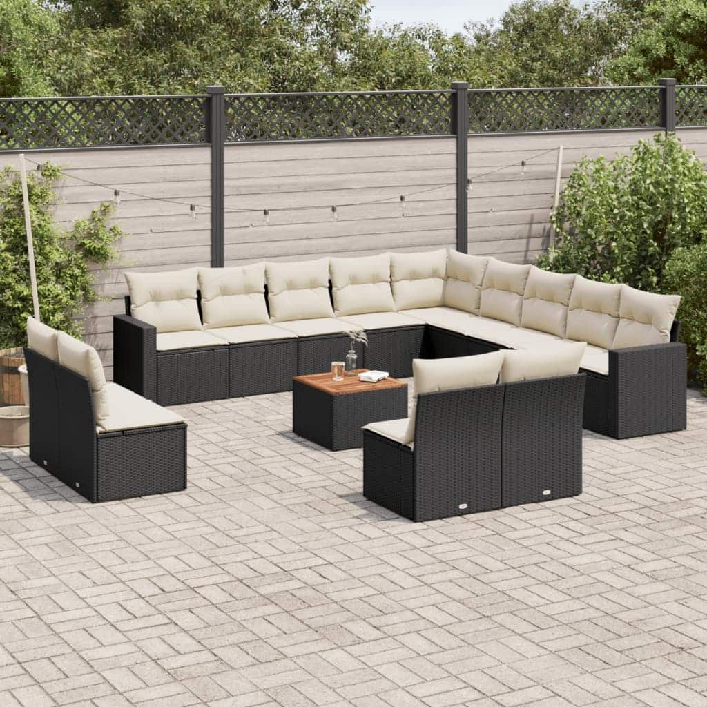 vidaXL Patio Sofa Set with Cushions Outdoor Furniture 14 Piece Poly Rattan - 24.4 x 24.4 x 27.2