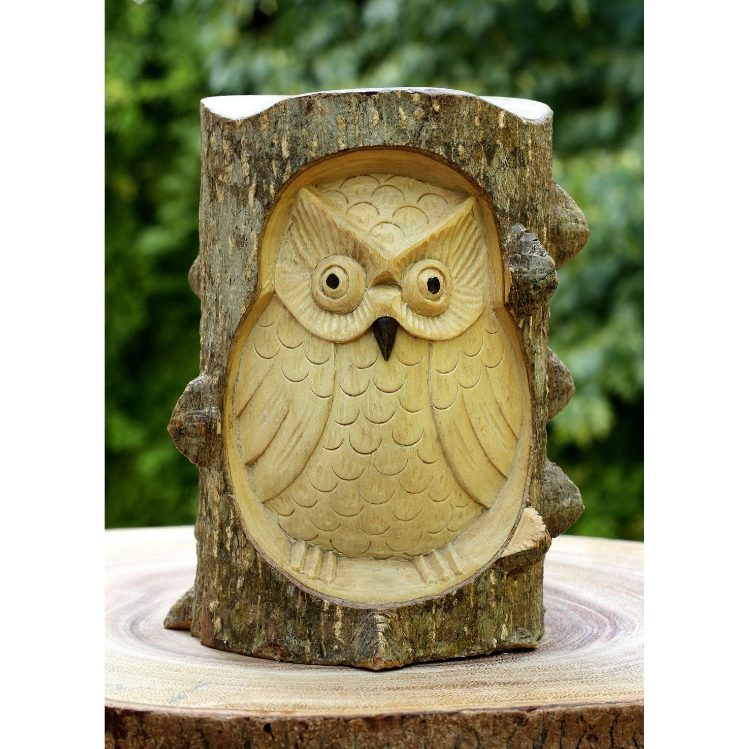 Vintage Hand Carved Hand Crafted Owl Wood Figurine 6 1/2 Inches Tall Free USA Shipping