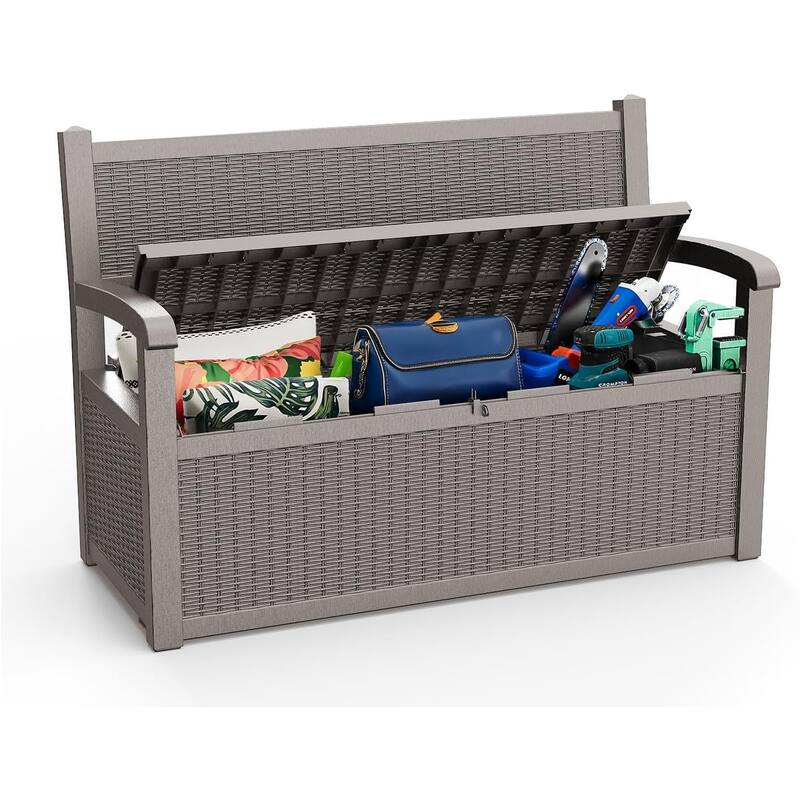 Storage Bench Deck Box, Outdoor Double Seating, Patio Furniture - Brown