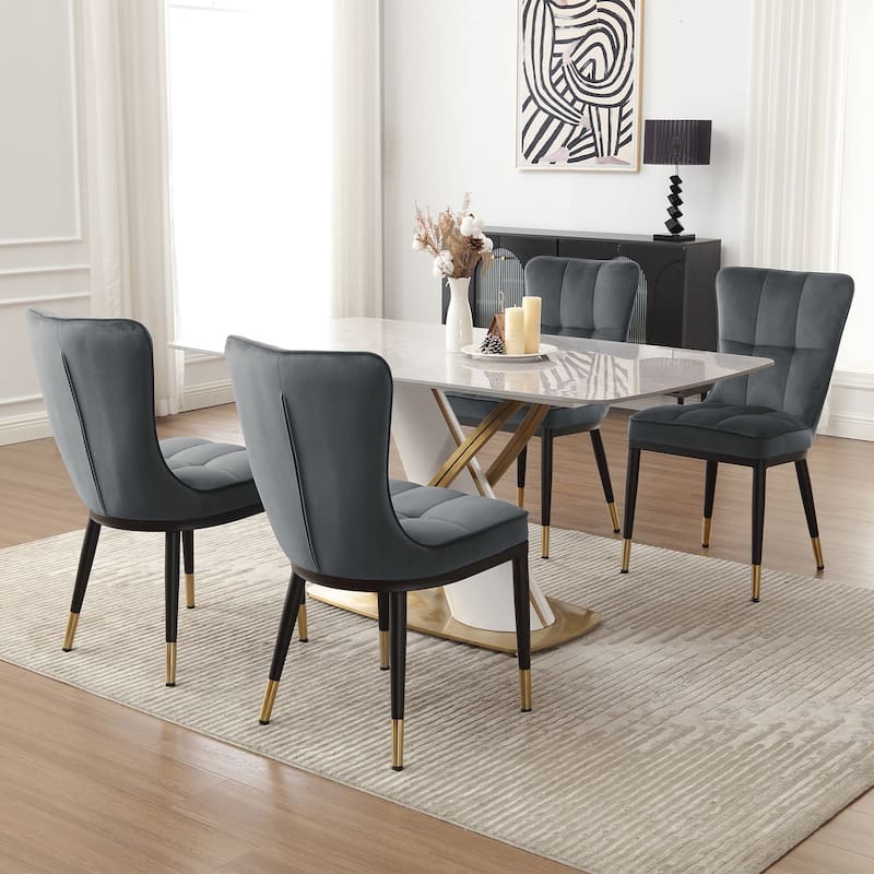 Modern Velvet Upholstered Dining Chairs, Set of 2/4 - 35.8"H x 18.9"W x 23.2"D - Set of 4 - Grey