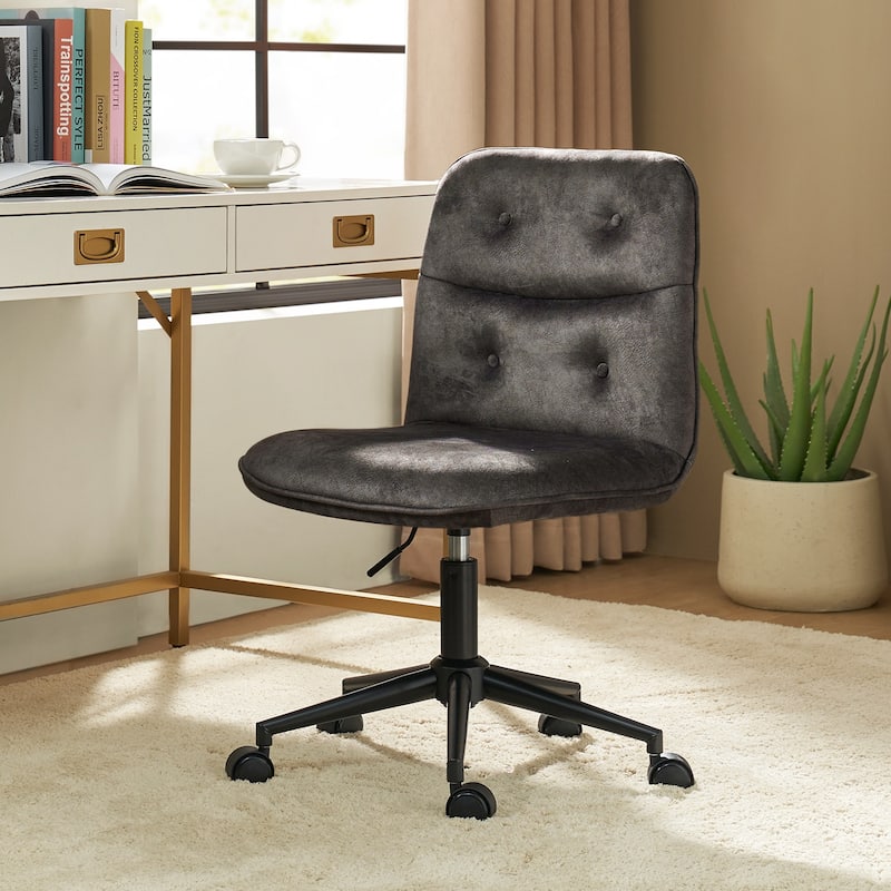 Klaus Upholstered Armless Swivel Task Chair with Tufted Back by HULALA HOME - Charcoal