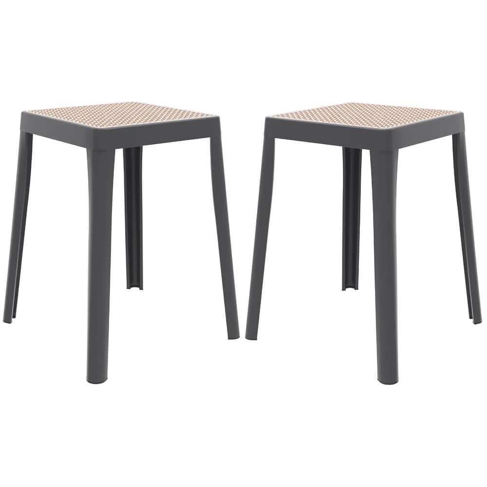 Tresse Modern Stackable Dining Stool with Wicker Seat for Dining Room, Garden, Patio, Indoor or Outdoor Set of 2