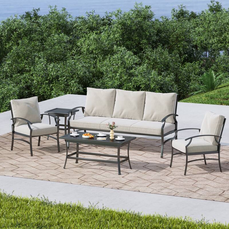 DREAMSIDEA Outdoor Furniture Conversation Patio Set - 5 Piece - Beige Sofa Set