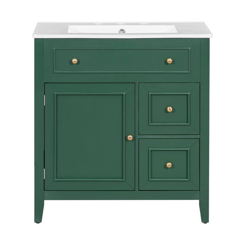 30" Bathroom Vanity with Sink Top, Bathroom Vanity Cabinet with Door and Two Drawers, Solid Wood Frame, One Package