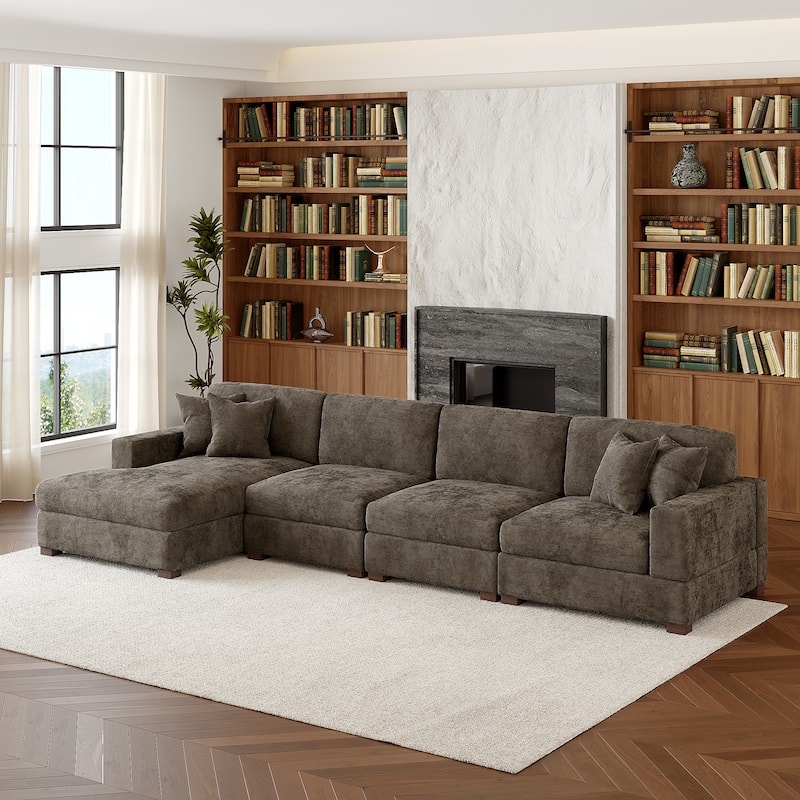 Modern Oversized Chenille Modular Sectional Sofa With Chaise - Camel/4 Piece - Left Facing