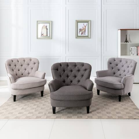 Corvus Cervine Tufted Linen Oversized Accent Club Chair