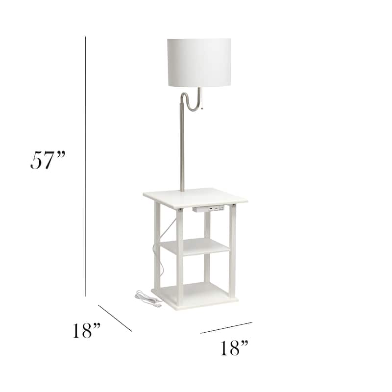 2 Tier End Table Floor Lamp with Drum Shade - 57" - White