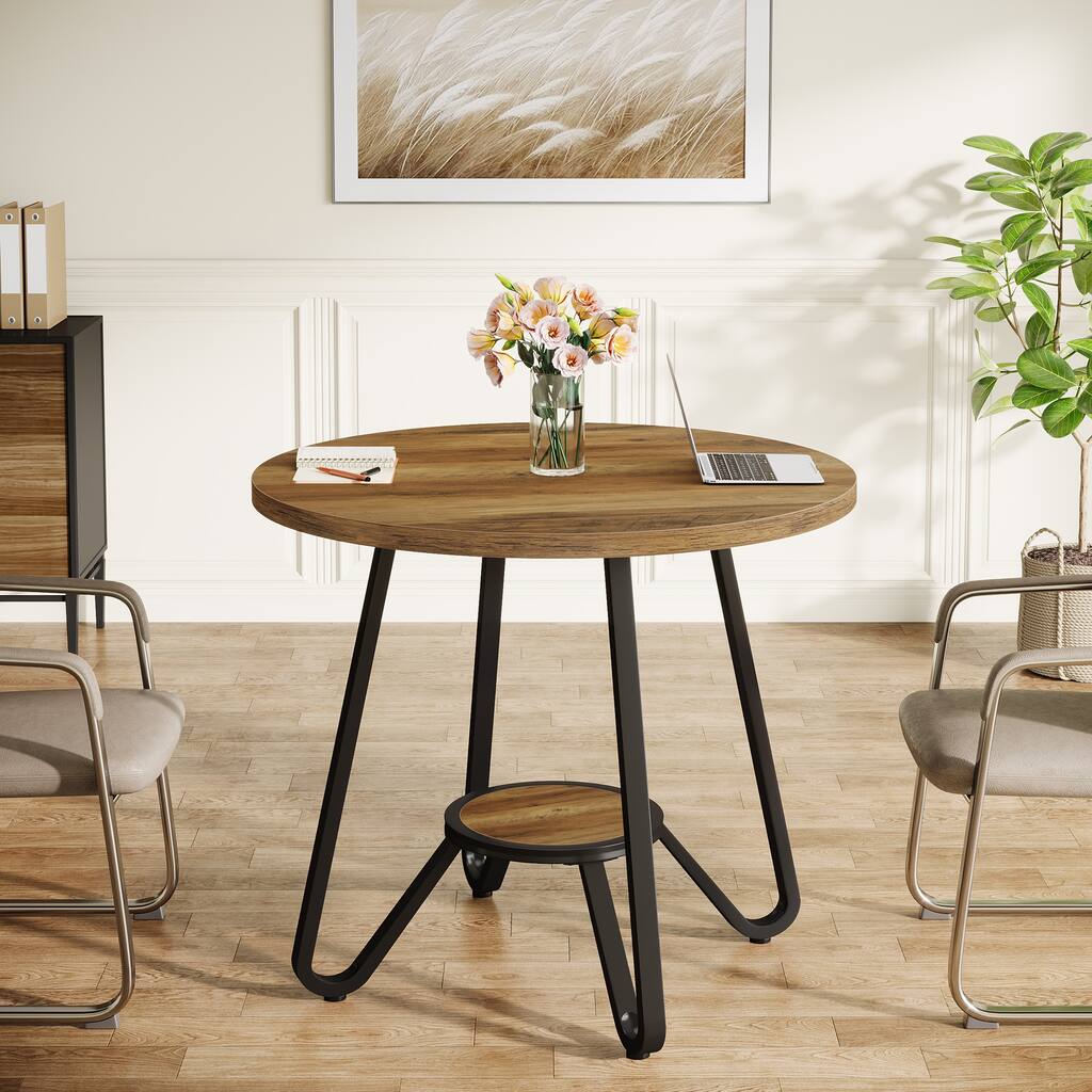 31.5" Round Wooden Conference Table Small Meeting Table - N/A