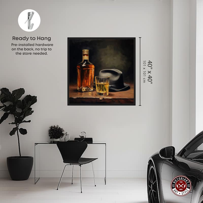 Notoriart Whiskey And Vintage Hat Framed Bar Cart Art For Men