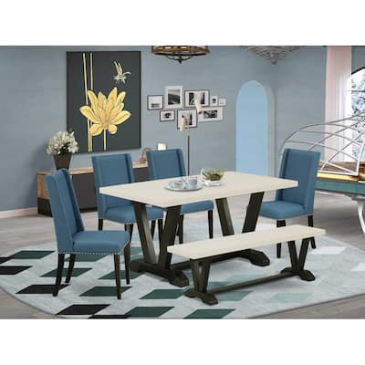 HomeStock 6-Piece Rectangle Natural Oak Finish Solid Wood Top Dining Table with 1-Bench, 4-Chairs