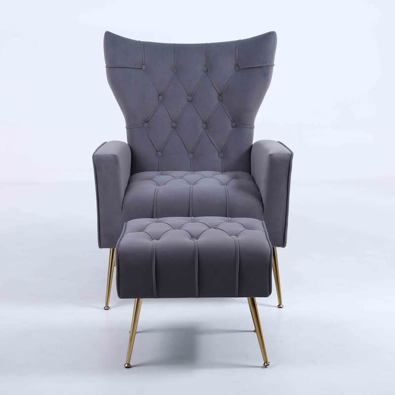 Modern Upholstered Accent Chair with Ottoman and Metal Legs for Living Space