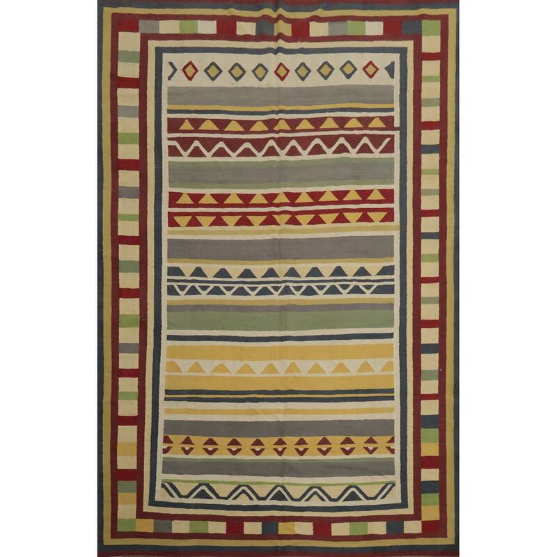 Hand Woven Oriental 100% Wool Carpet Southwestern Modern Multi-Colored Kilim Area Rug - 13' 0'' X 9' 6''