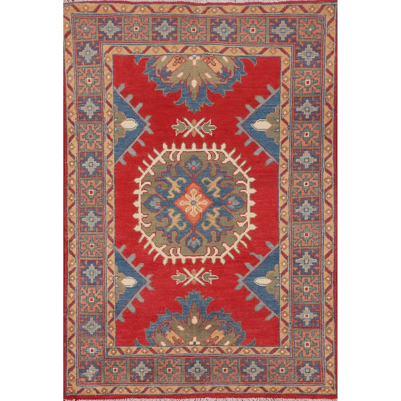 Red Kazak Accent Rug Hand-Knotted Wool Carpet - 3'4" x 5'1"