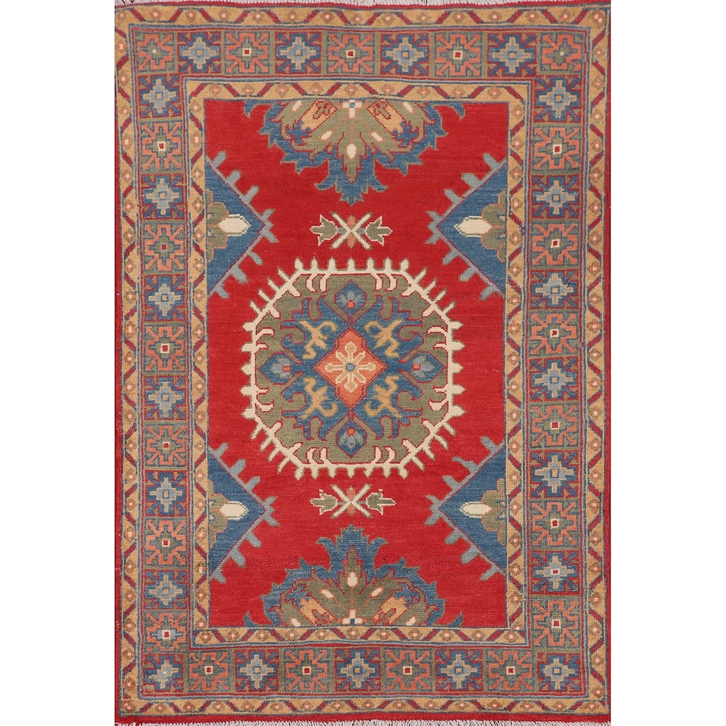 Red Kazak Accent Rug Hand-Knotted Wool Carpet - 3'4" x 5'1"